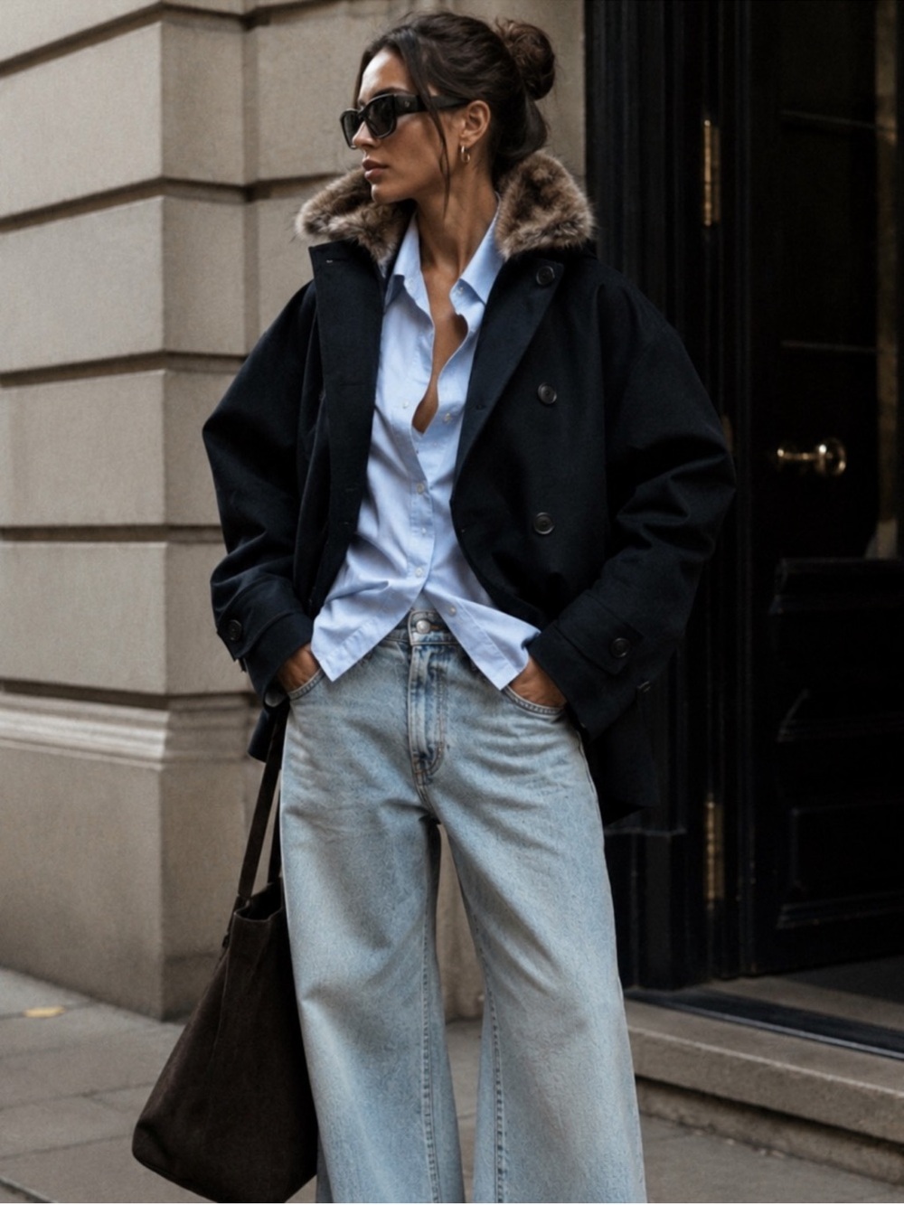 ZARA trench coat with faux fur collar